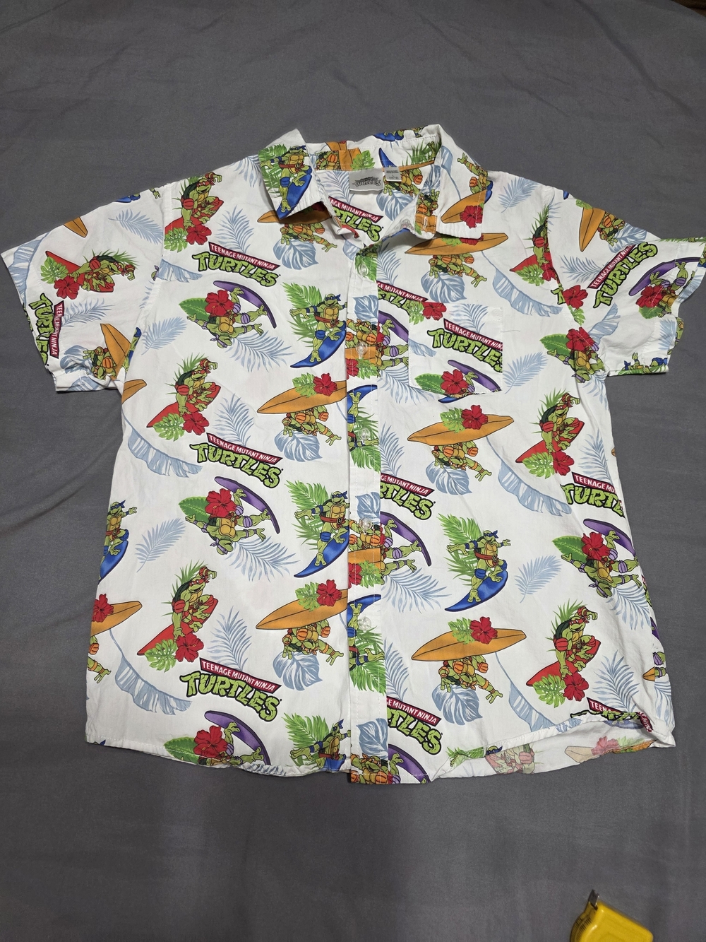 Teenage Mutant Ninja Turtles White Tropical Print Kids Button-Down Shirt